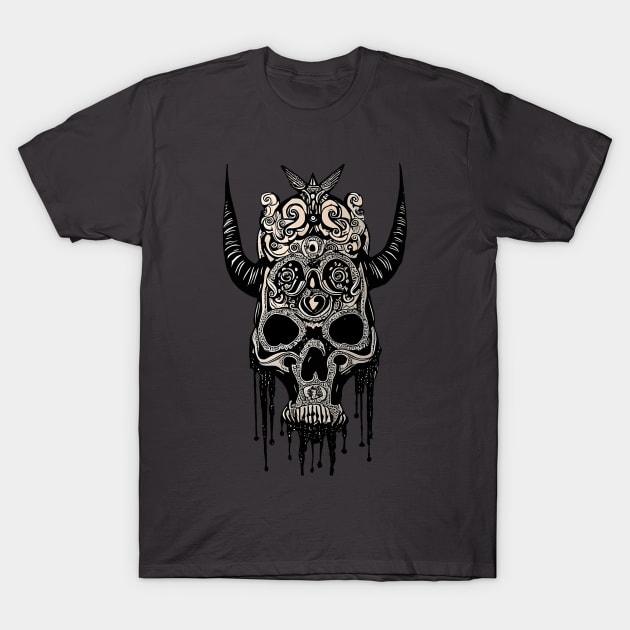 Tribal Tattoo Bulls Skull T-Shirt by Obotan Mmienu